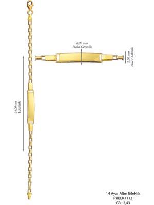 Prenses Pırlanta Çocuk 14 Ayar Altın Künye Bileklik