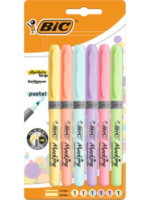 Bic Marking Highlighter Grip Fosforlu Kalem Pastel Renkler 6'lı