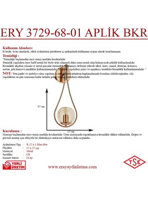 Eray Aydınlatma Ery 3729-68-01 Bakır Renk Modern Aplik