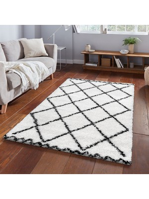 Payidar Halı 5 cm Soft Lüx Shaggy 3891A Beyaz / Siyah 80x150 cm