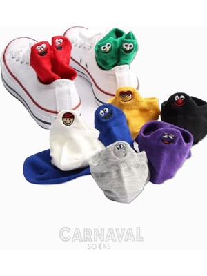 Carnaval Socks 8'li Emoji Desenli Bilekte Nakışlı Patik Spor Çorap