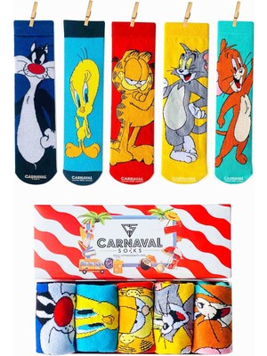 Carnaval Socks 5'li Çizgi Film Kahramanlar Desenli Renkli Çorap Kutusu