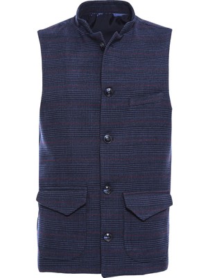 Wessi Ekose Desen Hakim Yaka Kaşe Yelek Kombini