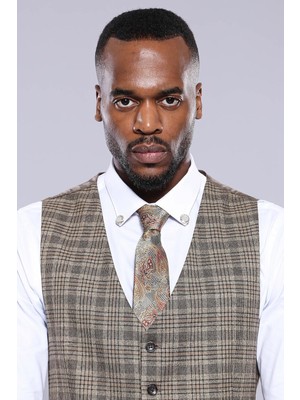 Wessi Erkek Slim Fit Ekose Desenli Düz Yaka Yelek