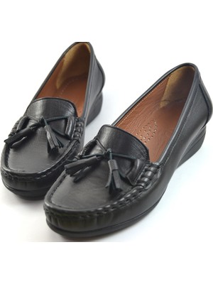 Beety 1200 Hakiki Siyah Yumuşak Deri Günlük Kadın Ayakkabısı