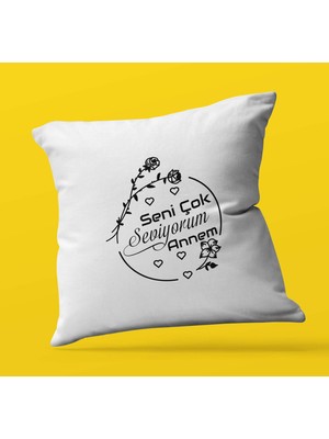Armağan Zengini Anneler Günü Özel Seni Çok Seviyorum Annem Temalı | Saten Yastık