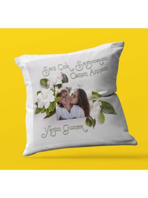Armağan Zengini Kişiye Özel Çiçek Çerçeveli Fotoğraf 3 Temalı | Saten Kare Yastık
