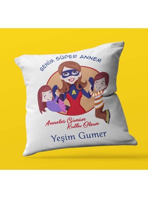 Armağan Zengini Kişiye Özel Benim Süper Annem 2 Tasarımlı | Saten Kare Yastık