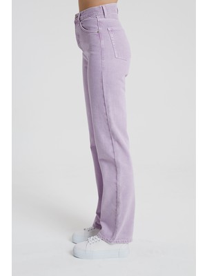 Cross Jeans Diana Lila Rengi Yüksek Bel Dad Straight Fit Pantolon C 4517-006