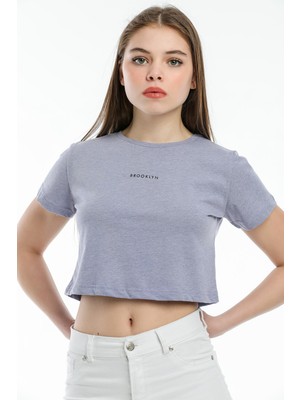Superlife Crop Örme Brookyn Baskılı T-Shirt