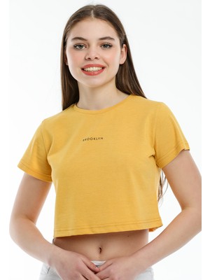 Superlife Crop Örme Brookyn Baskılı T-Shirt