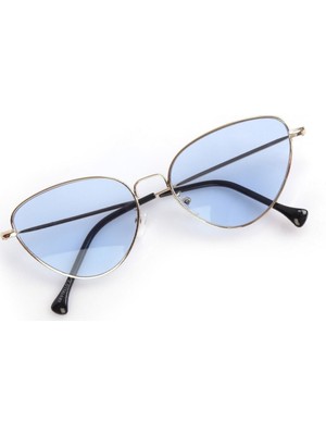 Vipfoni Gold Metal Çerçeveli Cat Eye Retro Mavi Güneş Gözlüğü