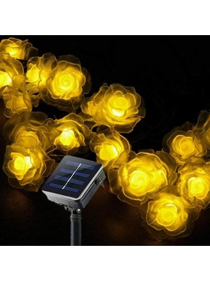 Schulzz Solar 30 LED Ampül 4 mt 8 Mod Ip Gül Desen Güneş Enerjili Dekorasyon Doğum Günü Düğün Sıcak Beyaz