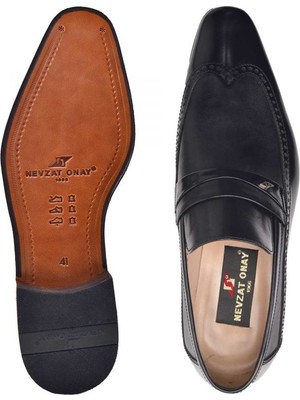 Nevzat Onay Deri Siyah Klasik Loafer Kösele Erkek Ayakkabı -6968-