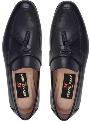 Nevzat Onay Deri Siyah Klasik Loafer Kösele Erkek Ayakkabı -7552-