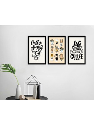 Bk Gift Coffee Tasarımlı Dekoratif 3’lü Ahşap Siyah Çerçeveli Tablo-8