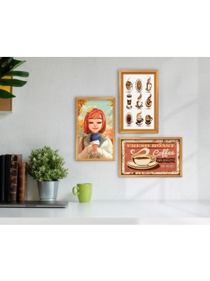 Bk Gift Coffee Tasarımlı Dekoratif 3’lü Retro Ahşap Tablo-12
