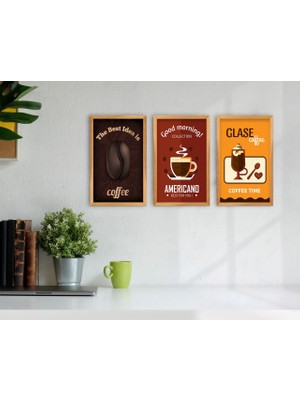 Bk Gift Coffee Tasarımlı Dekoratif 3’lü Retro Ahşap Tablo-3