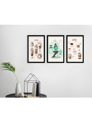 Bk Gift Coffee Tasarımlı Dekoratif 3’lü Ahşap Siyah Çerçeveli Tablo-9