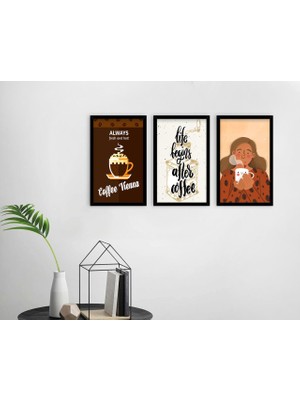 Bk Gift Coffee Tasarımlı Dekoratif 3’lü Ahşap Siyah Çerçeveli Tablo-4