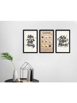 Bk Gift Coffee Tasarımlı Dekoratif 3’lü Ahşap Siyah Çerçeveli Tablo-5