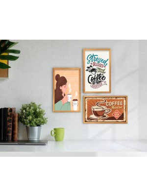 Bk Gift Coffee Tasarımlı Dekoratif 3’lü Retro Ahşap Tablo-11