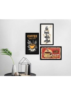 Bk Gift Coffee Tasarımlı Dekoratif 3’lü Ahşap Siyah Çerçeveli Tablo-13
