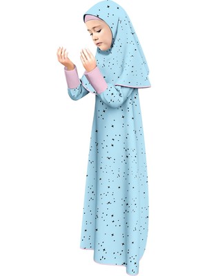 Oulabi Mir Kız Çocuk Namaz Elbisesi Yıldız Desenli Kolu Manşetli