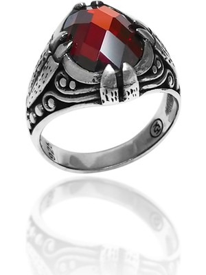 Midyat Nurtaş Gümüş Yakut Taşlı Pençe Tasarım Erkek Gümüş Yüzük