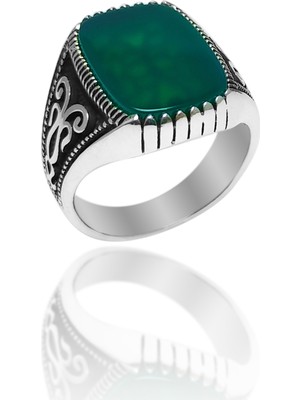 Midyat Nurtaş Gümüş Akik Taşlı Sarmaşık Işlemeli Erkek Gümüş Yüzük