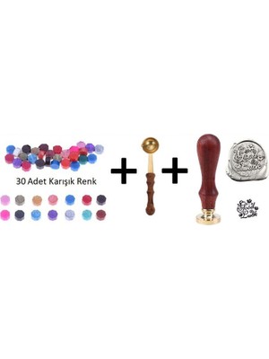 Retro Mektup Mühürü Damga Good Luck  + 30 Adet Mühür Mumu + Eritme Kaşığı