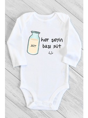 Limon Bebek Beyaz Herşeyin Başı Süt Uzun Kollu Çıtçıtlı Body
