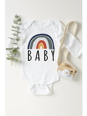 Limon Bebek Beyaz Gökkuşağı Boho Çıtçıtlı Body