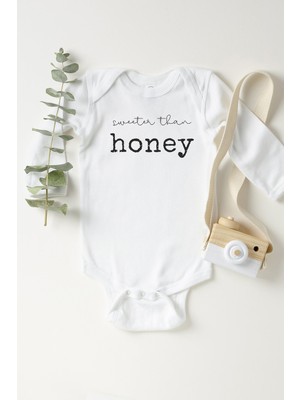 Limon Bebek Beyaz Honey Baskılı Uzun Kollu Pamuklu Çıtçıtlı Body