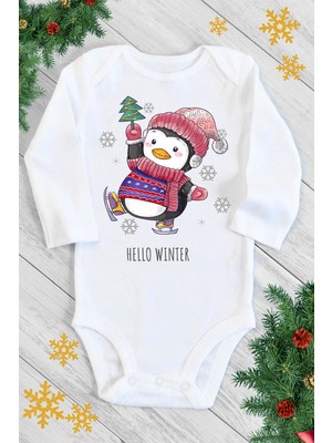 Limon Bebek Beyaz Tatlı Penguen Uzun Kol Çıtçıtlı Body