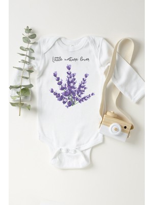 Limon Bebek Beyaz Lavanta Baskılı Çıtçıtlı Body