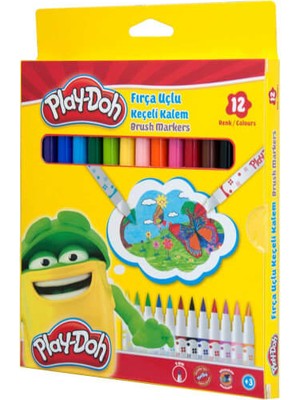 Play-Doh Fırça Uçlu Keçeli Kalem 12'li Renkli Set Çocuklar İçin Eğlenceli ve Güvenli