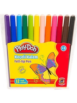 Play-Doh Keçeli Kalem 12 Renk 2 mm Dayanıklı Uç Kokusuz Su Bazlı Mürekkep Şeffaf Kapaklı