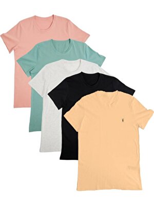 Enuygunenmoda Erkek 5li Slim Fit Basic T-Shirt Çok Renkli