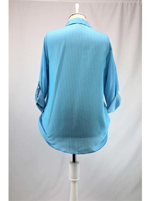 Fahrettin Moda Mavi Nakışlı Gömlek Tunik