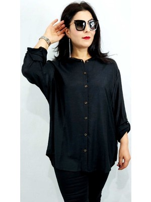 Fahrettin Moda Siyah Büyük Beden Gömlek Tunik