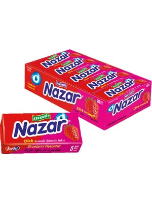 Nazar Şekersiz Çilek Aromalı Sakız 100 Adet 5'li Paket Sağlıklı Alternatif