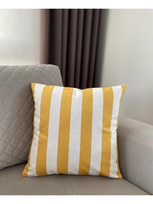 Lia Store Çift Tarafı Baskılı Sarı Beyaz Çizgili Dekoratif Kırlent Kılıfı