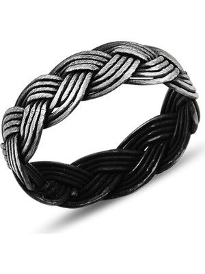 Gümüş Takı Dünyası Oksitli Kazaziye El Örmesi Gümüş Kadın Yüzük