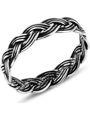 Gümüş Takı Dünyası Örgülü Taşsız Gümüş Kadın Yüzük