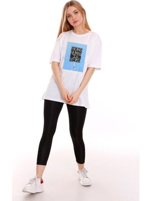 Qivi Kadın Oversize Being Human Baskılı Tshirt