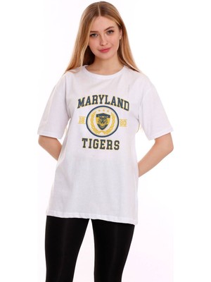 Qivi Kadın Oversize Maryland Tigers Baskılı Tshirt