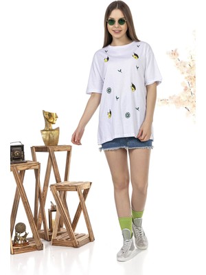 Qivi Kadın Oversize Avocado Baskılı Tshirt