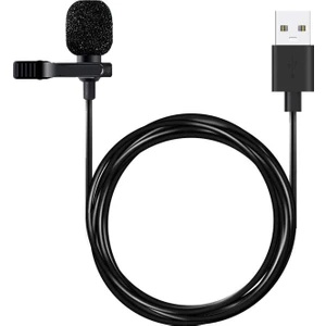 USB Microphone, USB Girişli Yaka Mikrofonu 1.5 mt Siyah