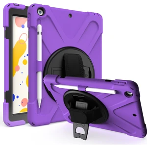 Apple iPad 6 Nesil 9.7 2018 Kılıf Defender Askılı Zırhlı Tank Case A1893 A1954 Mor